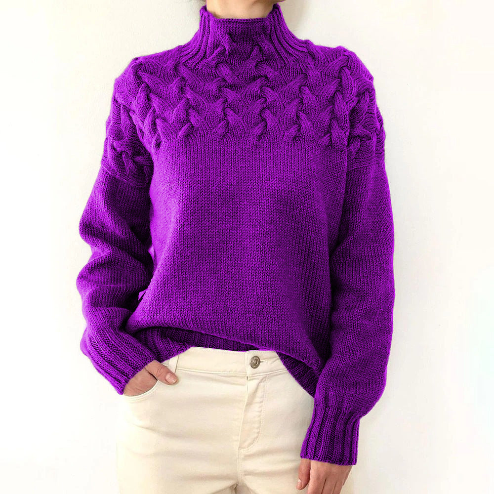 Cable Knit Turtleneck Sweater – Elegant Women's Long-Sleeve Knit Sweater