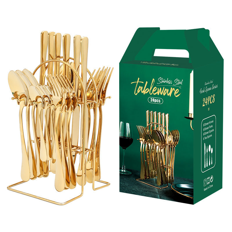 Gold Besteckset Edelstahl | Luxus Tafelbesteck mit Ständer