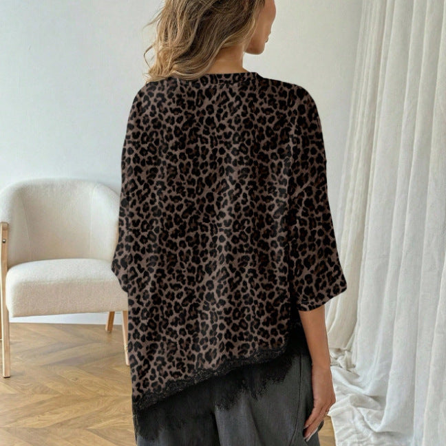Women's Polka Dot Top with Lace – Asymmetric & Elegantly Modern