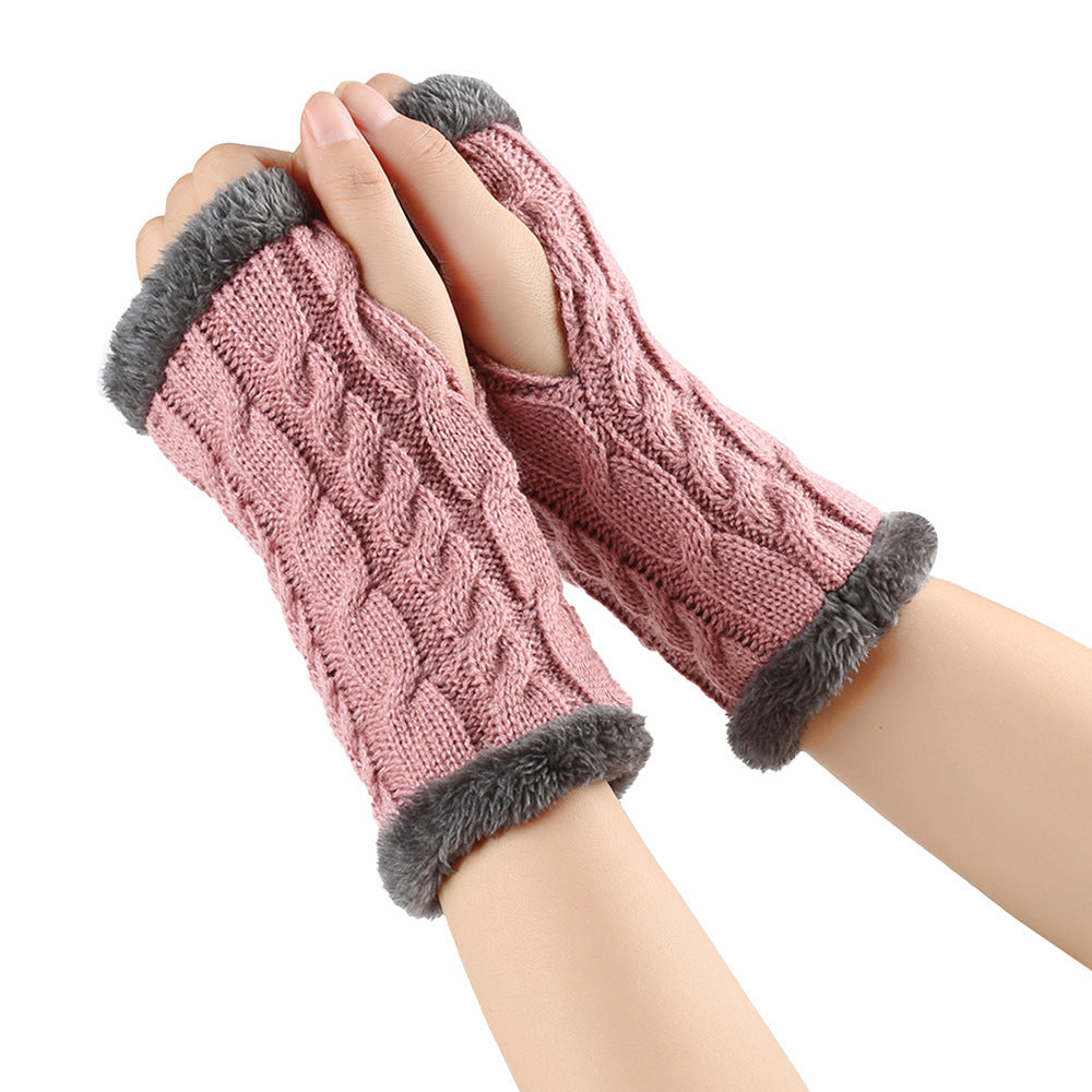 Women's Winter Knitted Fingerless Gloves – Plush Fleece Warm