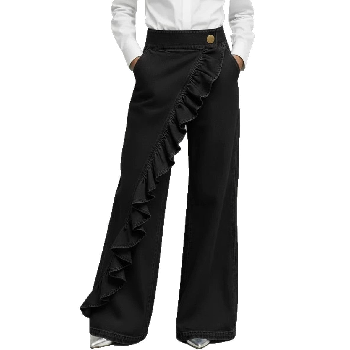 Women's Retro High Waist A-Line Jeans – Irregular Denim Trousers