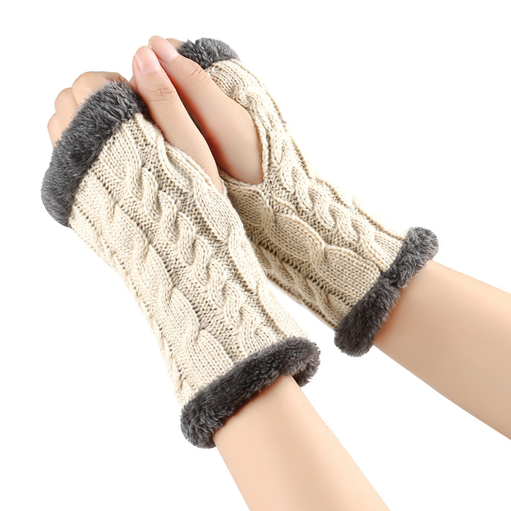 Women's Winter Knitted Fingerless Gloves – Plush Fleece Warm