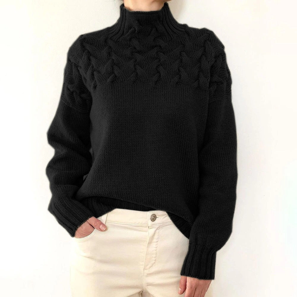 Cable Knit Turtleneck Sweater – Elegant Women's Long-Sleeve Knit Sweater