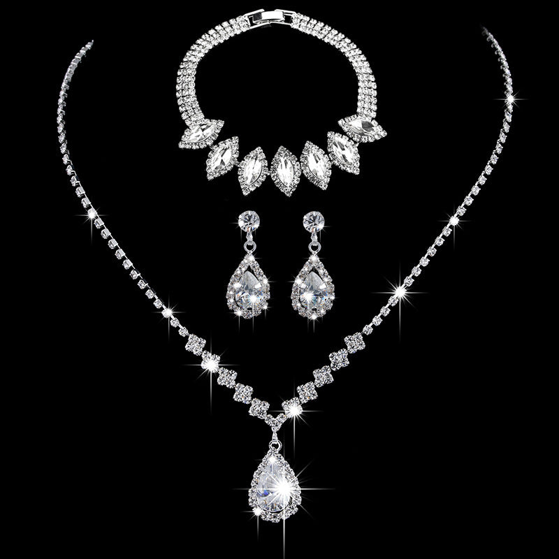 Luxury Teardrop Zircon Jewelry Set - Necklace & Earrings with Diamond Look