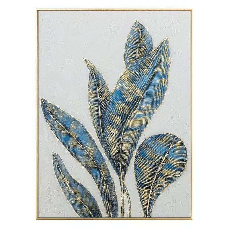 Golden Banana Leaves Oil Painting | Abstract Canvas Green Modern
