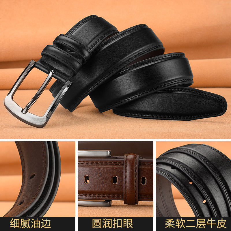 Herren Rindsleder Gürtel | Business Freizeit Dornschließe elegant