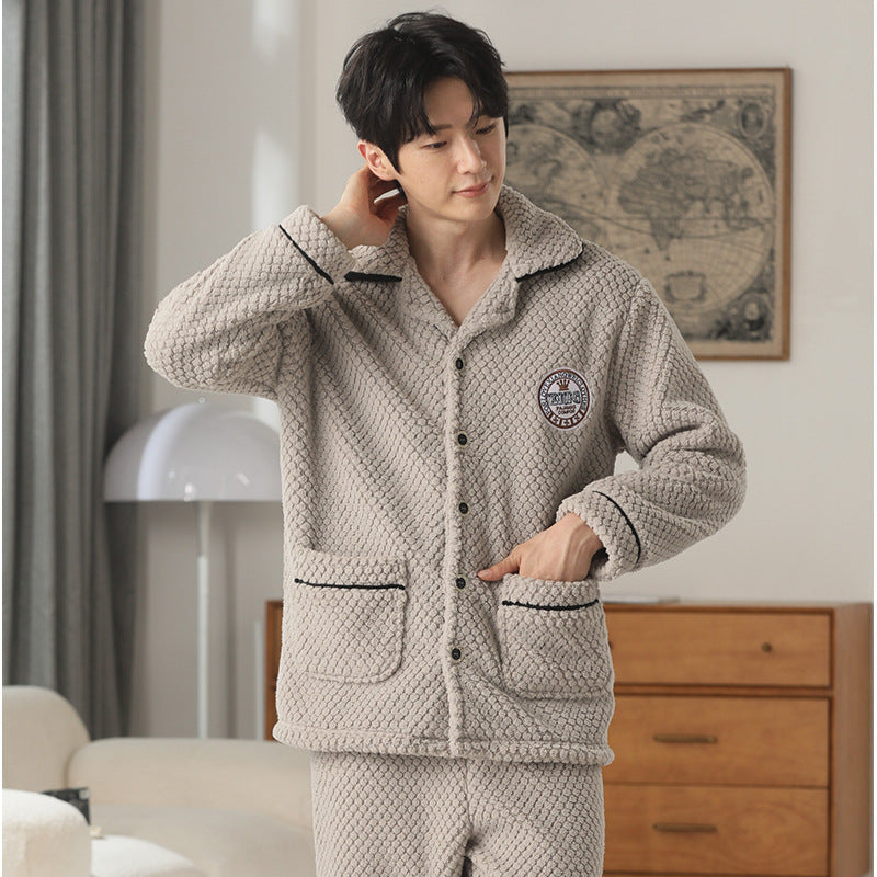 Herren Flanell Pyjama | Winter Schlafanzug Warm | Cardigan