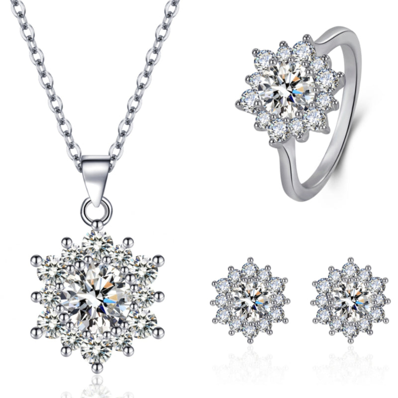 Luxurious Snowflake Jewelry Set with Zirconia – Necklace, Earrings & Ring in Sparkling Design