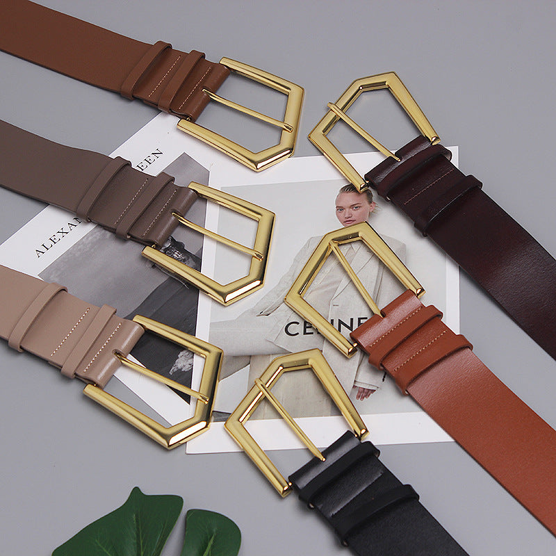 Women's Wide Belt Cowhide Elegant | Large Buckle Luxury Style