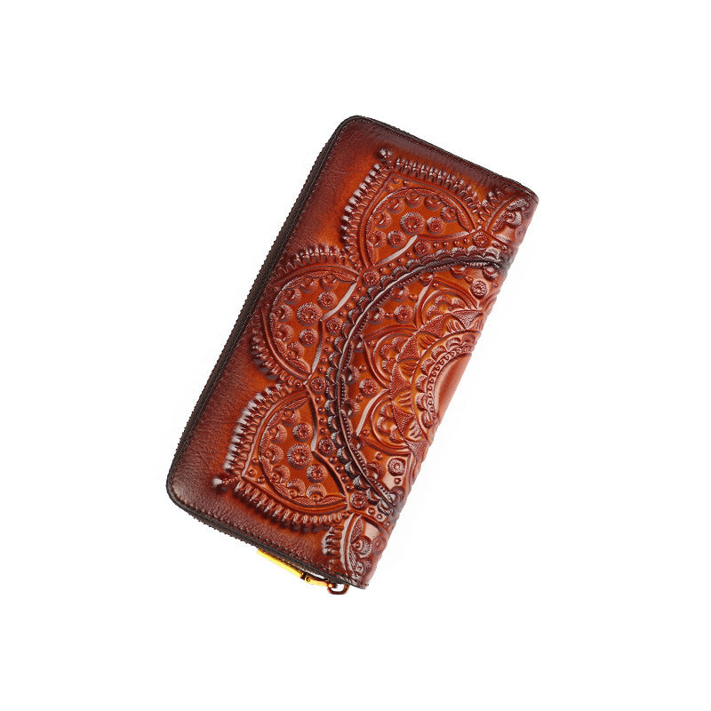 Women's Embossed Leather Long Wallet – Elegant Clutch Purse