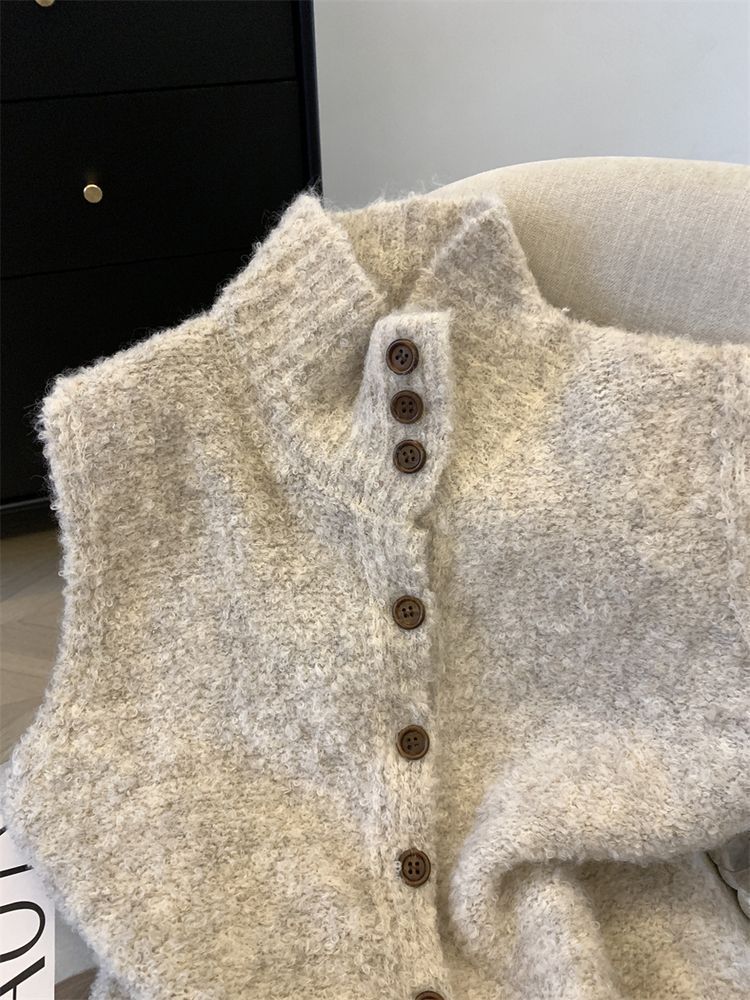 Damen Strickweste hoher Kragen | Koreanischer Stil elegant