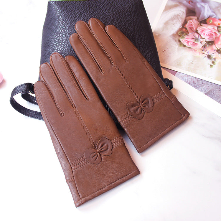 Women's Sheepskin Gloves with Bow – Lined Warm Winter