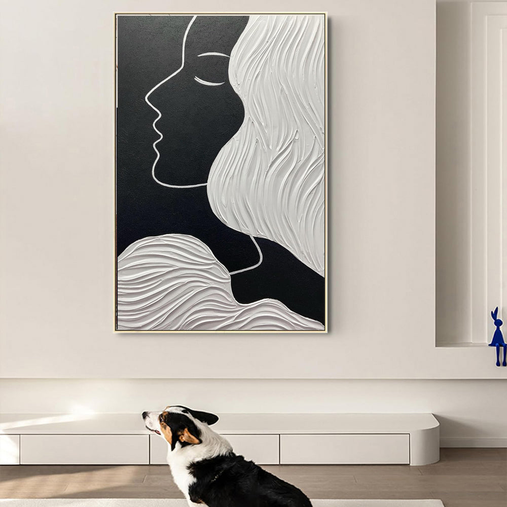 Black and White Portrait Oil Painting | Nordic Abstract Modern Wall Art