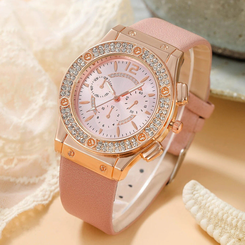 Korean Style Diamond-Embedded Fashion PU Strap Watch