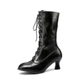 Women's Mid-Calf Lace-Up Boots – Elegant Low Heel Boots