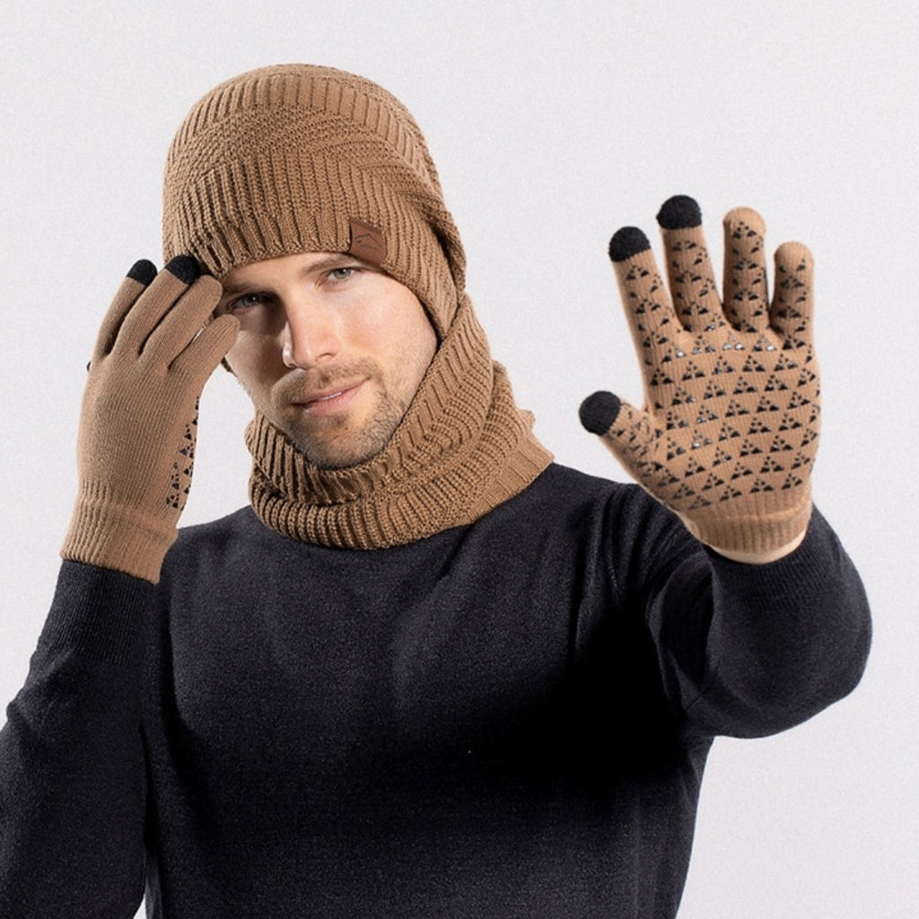 Men's Winter Set Hat Scarf Gloves Thick Warm Outdoor