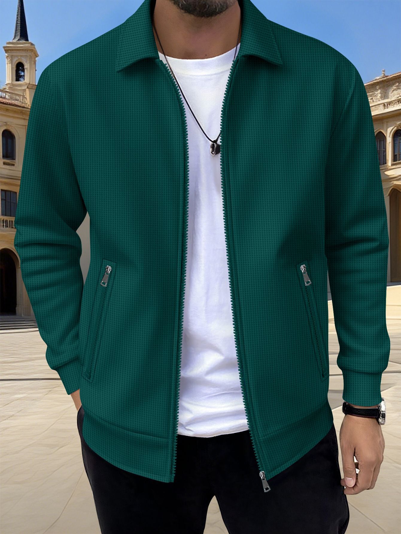Men's Solid Zip Jacket – Stylish Long Sleeve Jacket with Pockets