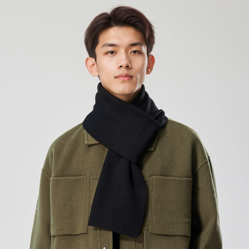 Men's wool scarf plain knit warm elegant versatile