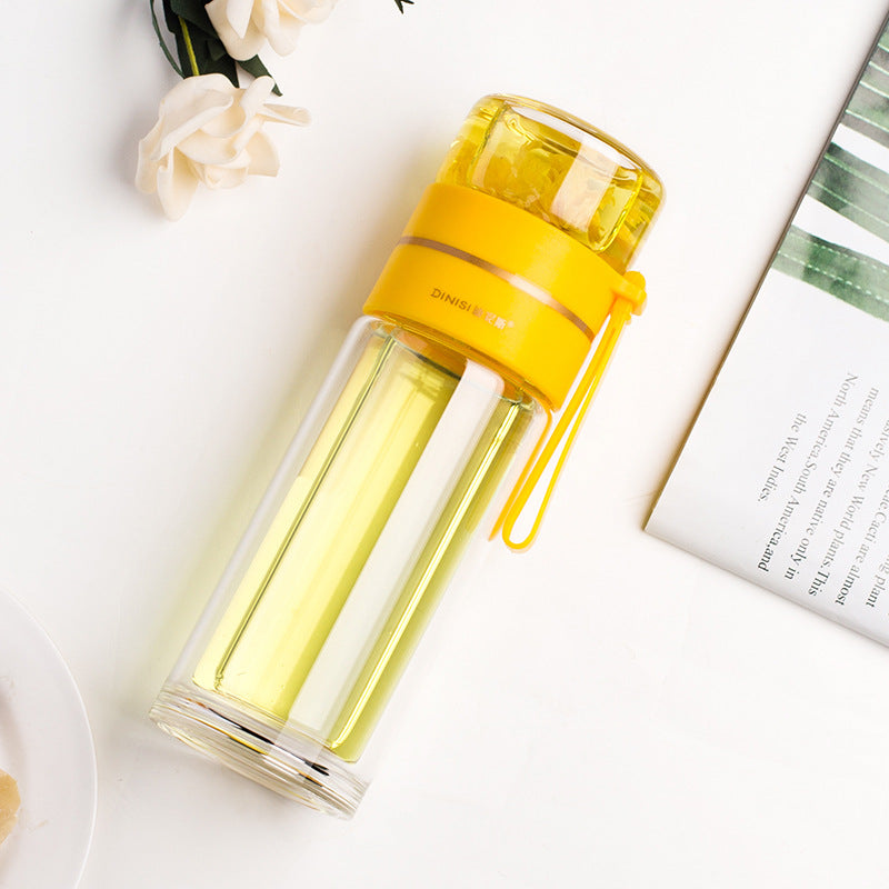 Double-Walled Glass Water Bottle with Tea Infuser – Leak-Proof Premium