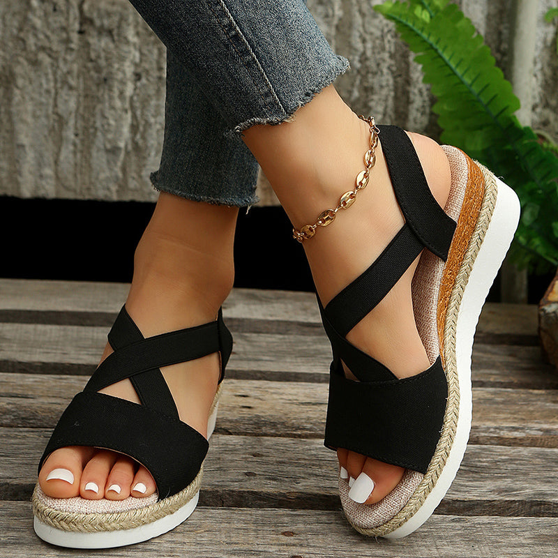 Damen Keilsandalen Gladiator | Kreuzriemen Plateau Sommer Schuhe