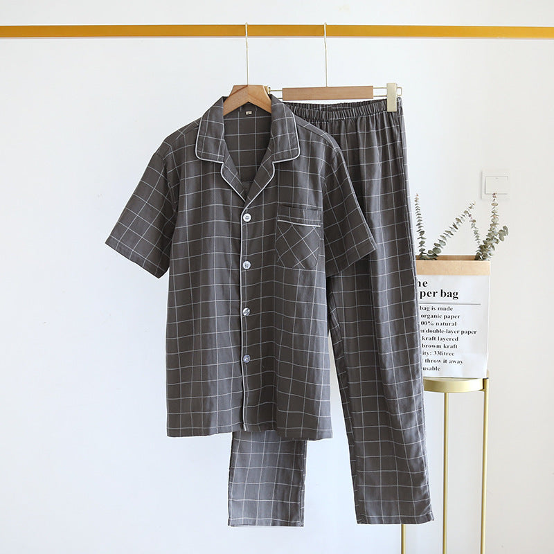 Herren Karierter Pyjama | Sommer Schlafanzug Leicht | Kurzarm Set