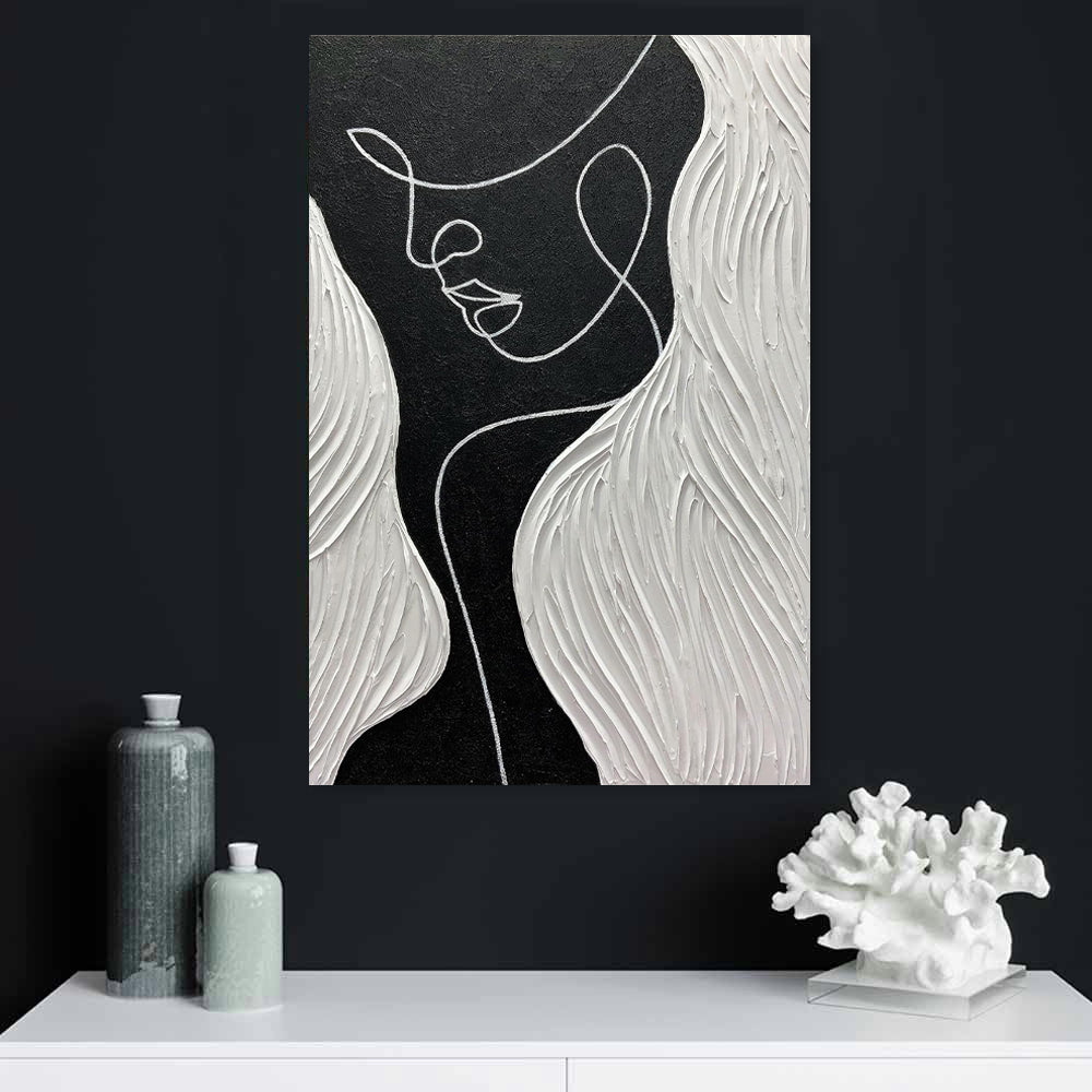 Black and White Portrait Oil Painting | Nordic Abstract Modern Wall Art