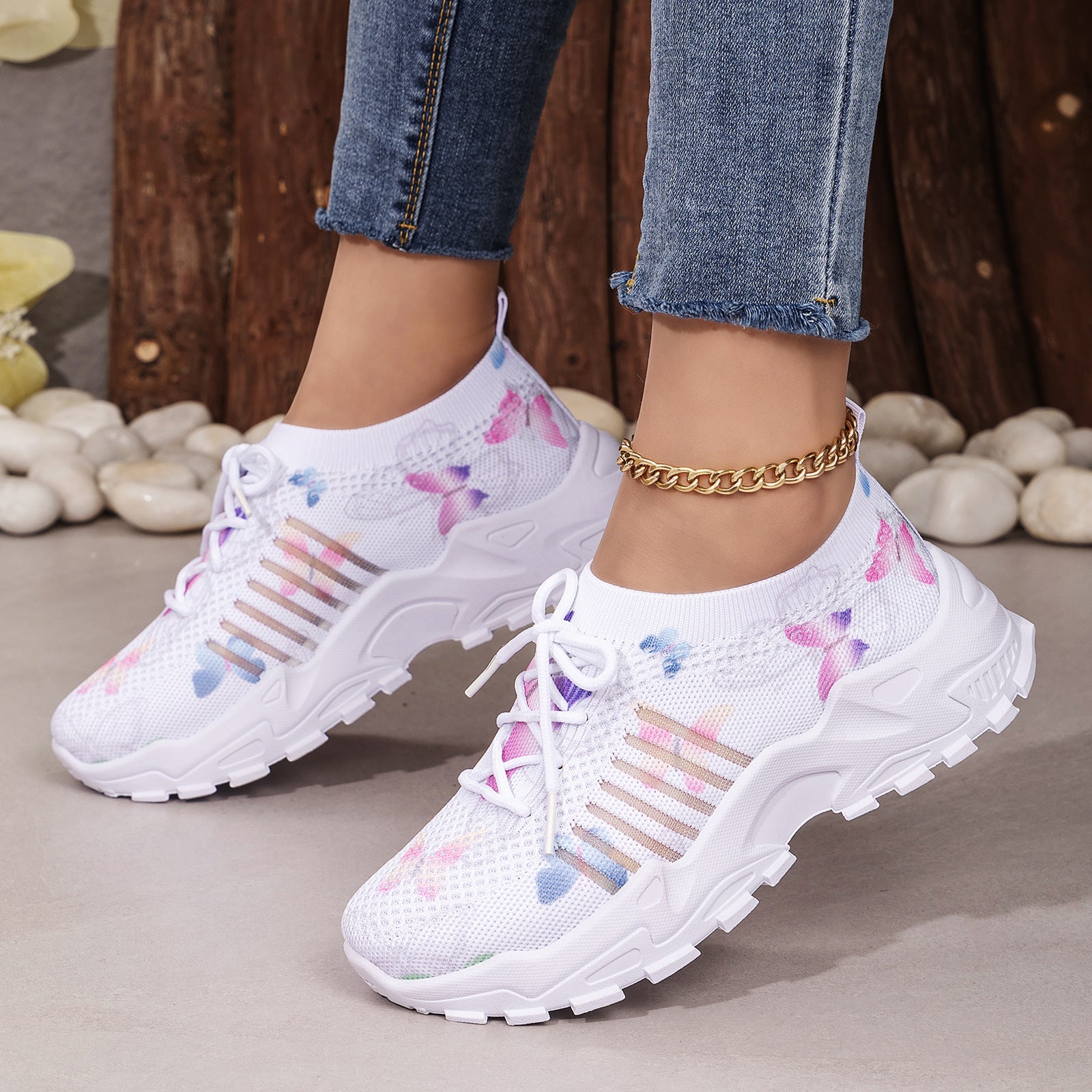 Damen Flyknit Sneaker mit Schmetterlingsmuster | Bequem Elegant