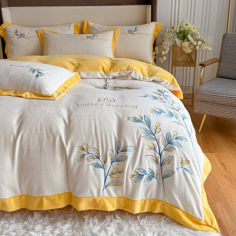 Milk Velour Bedding Set 4-Piece | soft warm elegant embroidery