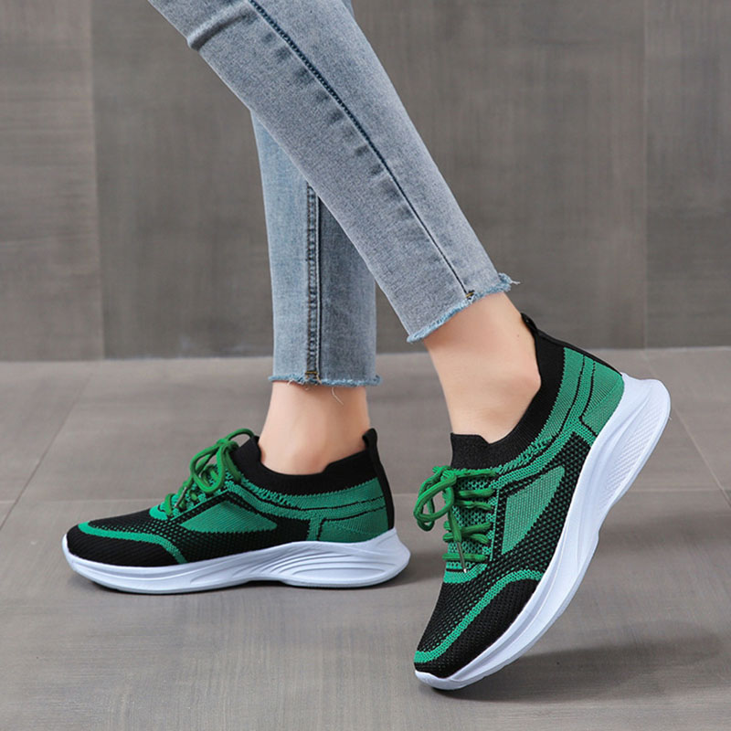 Damen Mesh Sportschuhe Grün Schwarz | Atmungsaktive Sneaker