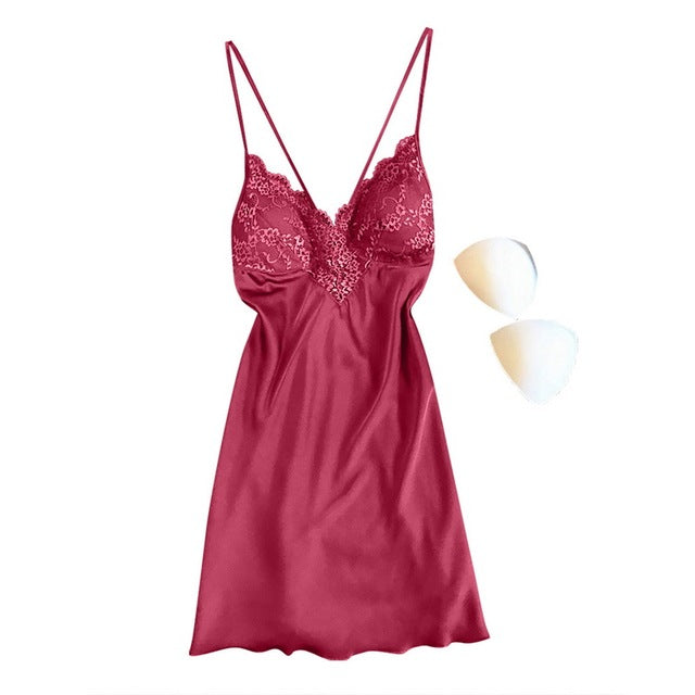 Women's Satin Nightwear | Sexy Pajama Set with Lace