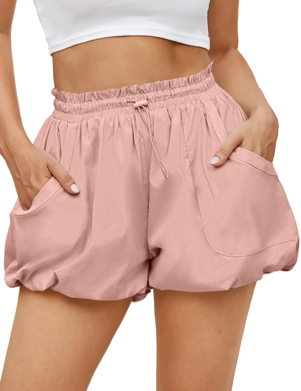 Women's Bubble Shorts High Waist | Summer Casual Shorts with Pockets