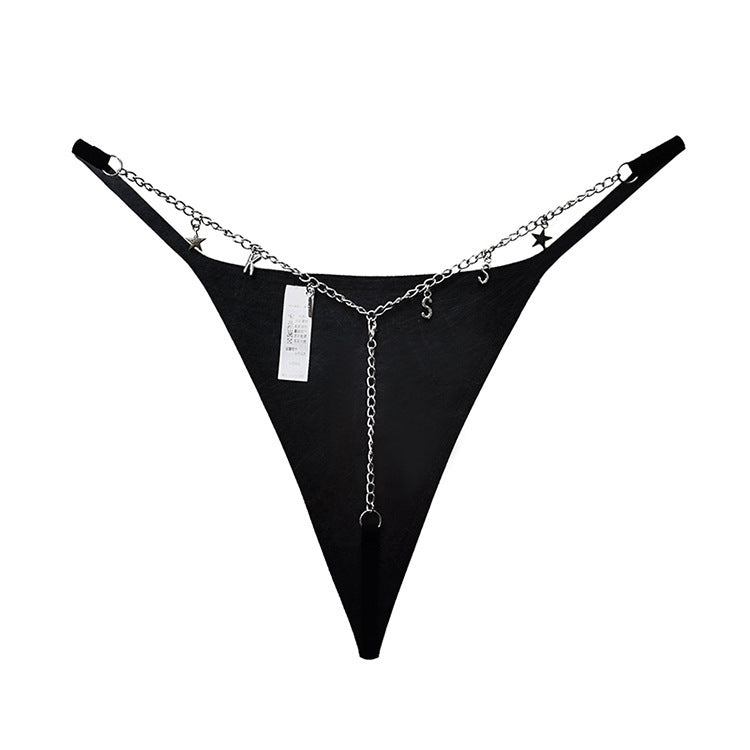 Women's Thong with Metal Chain & Lace - Sheer, Sexy & Trendy
