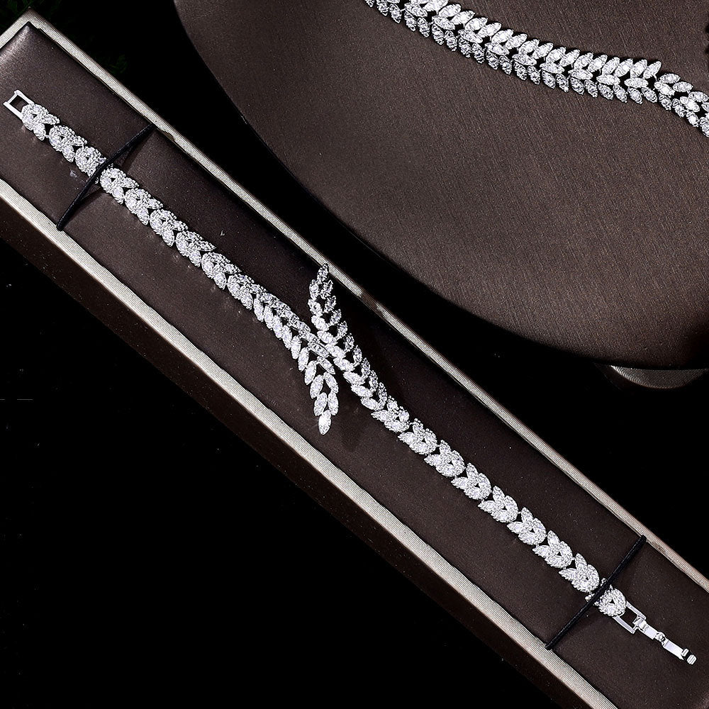 Luxury 3A Zirconia Jewelry Set – 4-Piece with Necklace, Earrings, Bracelet & Ring for Wedding