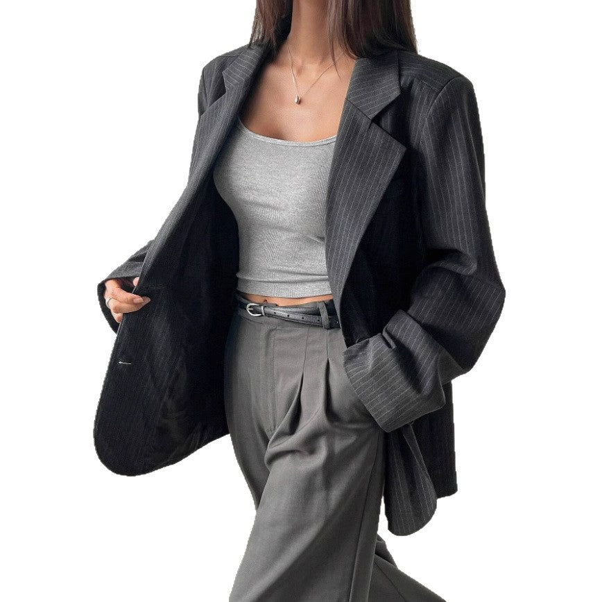 Damen Streifenmantel Elegant Lang | Moderner Casual Coat