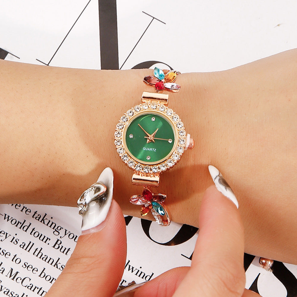 Neue modische runde Damenuhr mit Diamanten, verstellbarem Armband, Quarzuhr für Damen