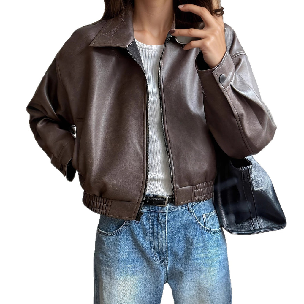 Retro Leather Jacket for Women | Elegant Vintage Leather Coat