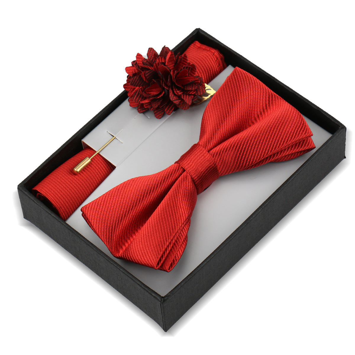 Men's Bow Tie Set Elegant Pocket Square Brooch Gift