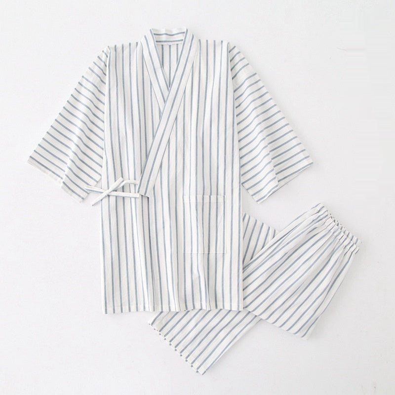 Kimono Pyjama Set Baumwolle | Gestreift Damen Herren Loungewear