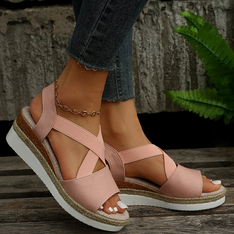 Damen Keilsandalen Gladiator | Kreuzriemen Plateau Sommer Schuhe