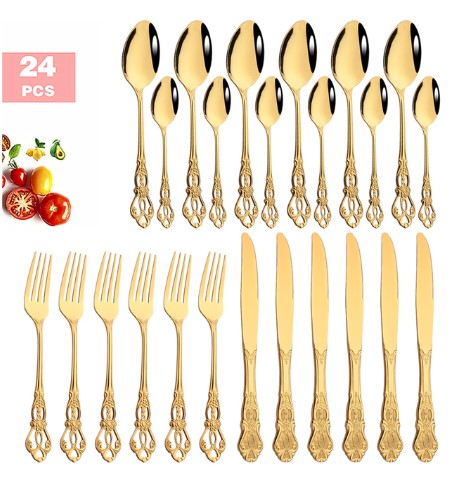 Gold Besteckset Edelstahl | Luxus Tafelbesteck modern elegant