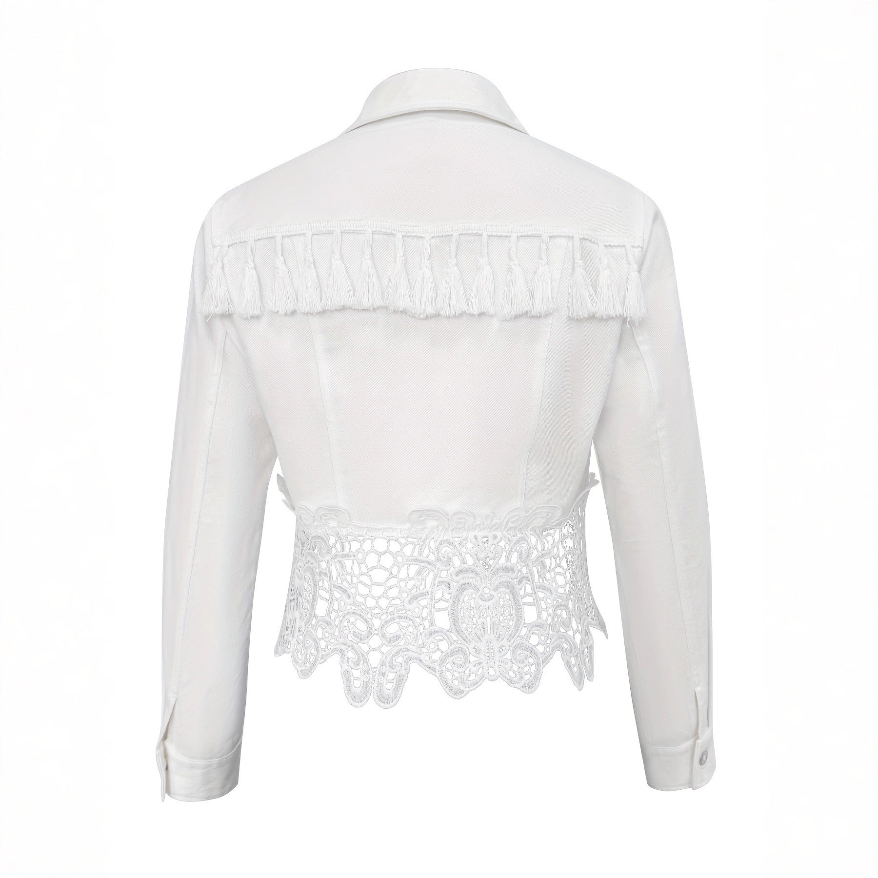 Damen Mantel mit Fransen & Cut-Out – Eleganter Patchwork Designer Look
