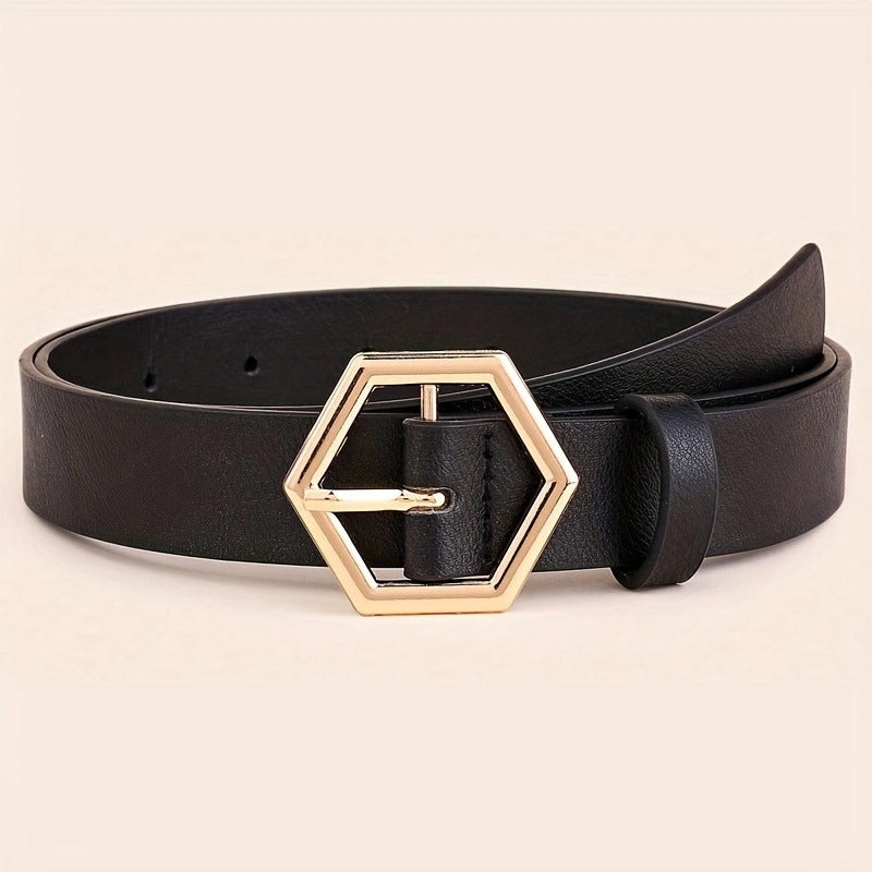Damen Gürtel Gold Schnalle PU Leder | Stern Hexagon Modern Elegant
