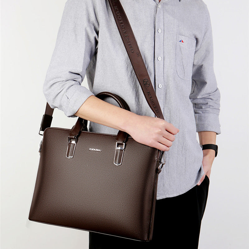 Men's Genuine Leather Business Laptop Bag XL – Double Zipper Premium