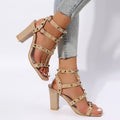 Damen Gladiator Sandalen mit Nieten | Square Toe High Heels