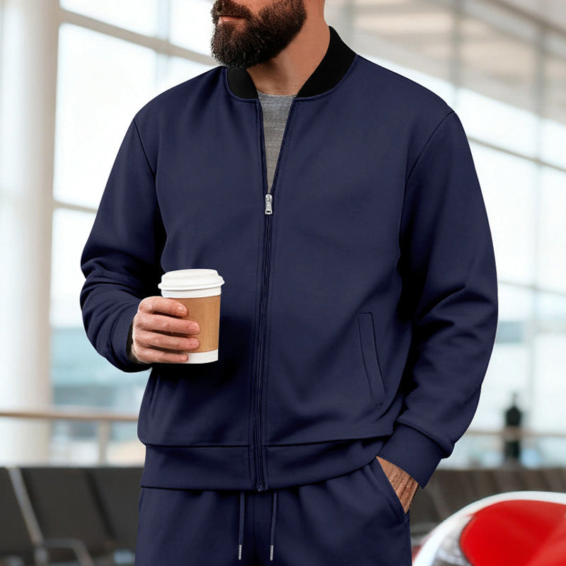 Men's Sport Casual Jacket with Stand-up Collar – Full-Zip Long Sleeve Jacket