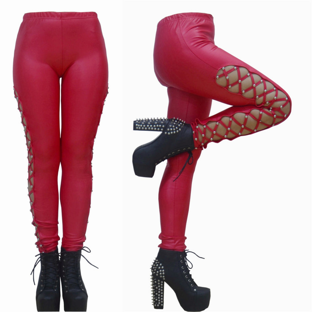 Women's Punk Faux Leather Cropped Pants – Patent Leather Look Trend Pants