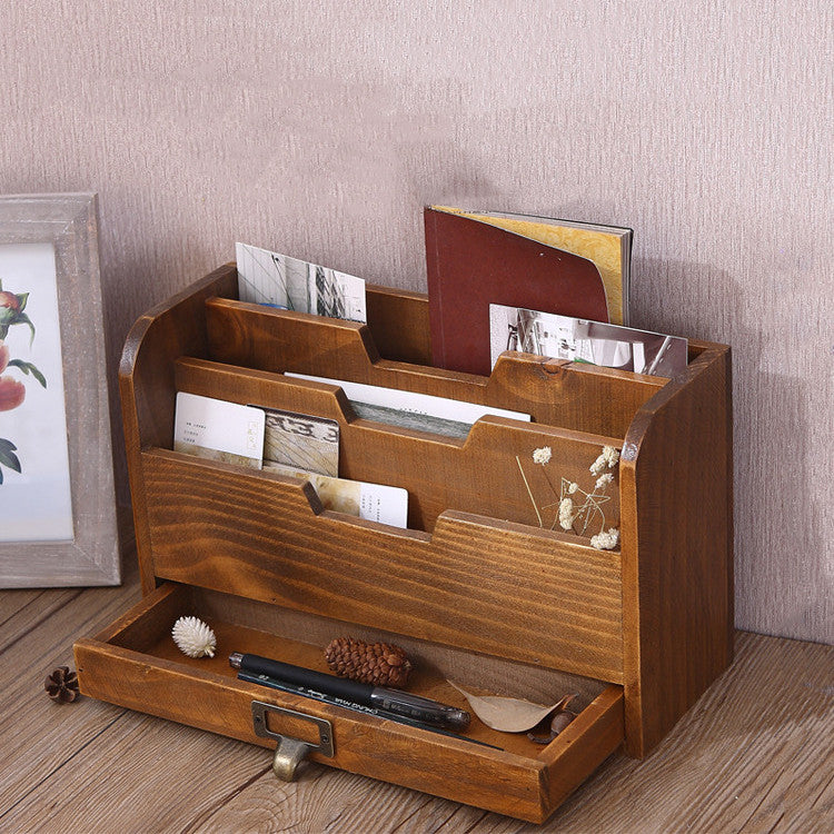 Wooden Document Organizer | Desk File Sorter Box