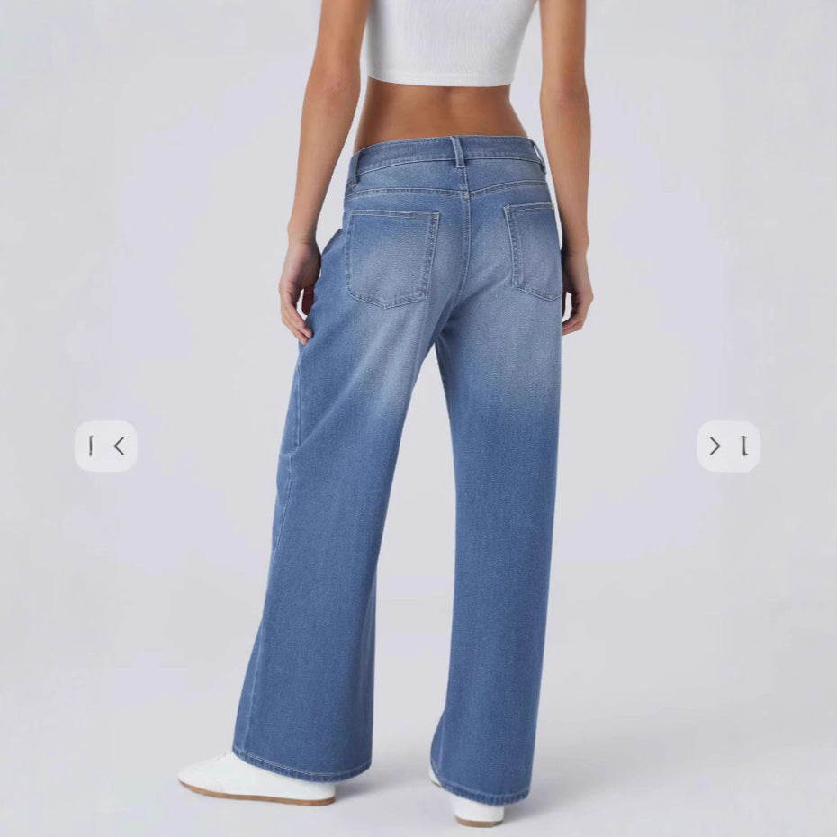 Women's Retro Wide Leg Jeans – Washed Denim with Textured Design