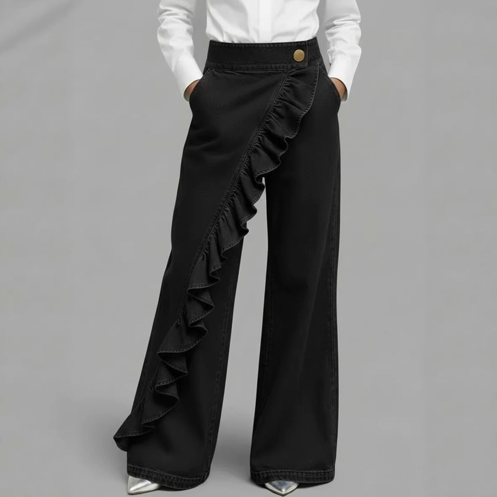 Women's Retro High Waist A-Line Jeans – Irregular Denim Trousers