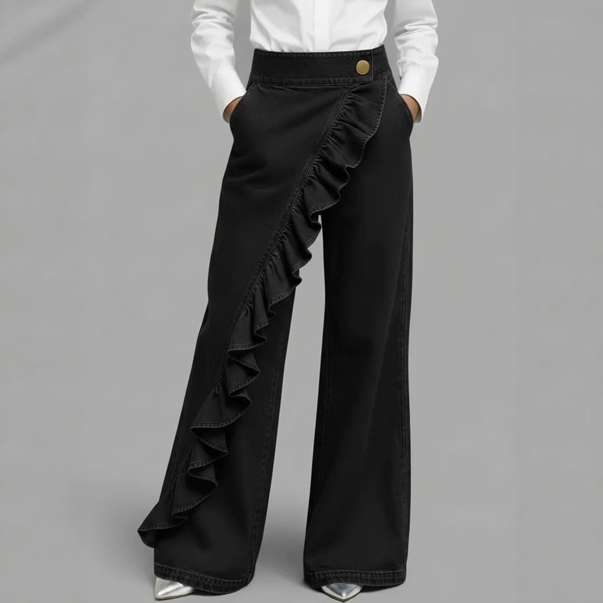 Women's Retro High Waist A-Line Jeans – Irregular Denim Trousers